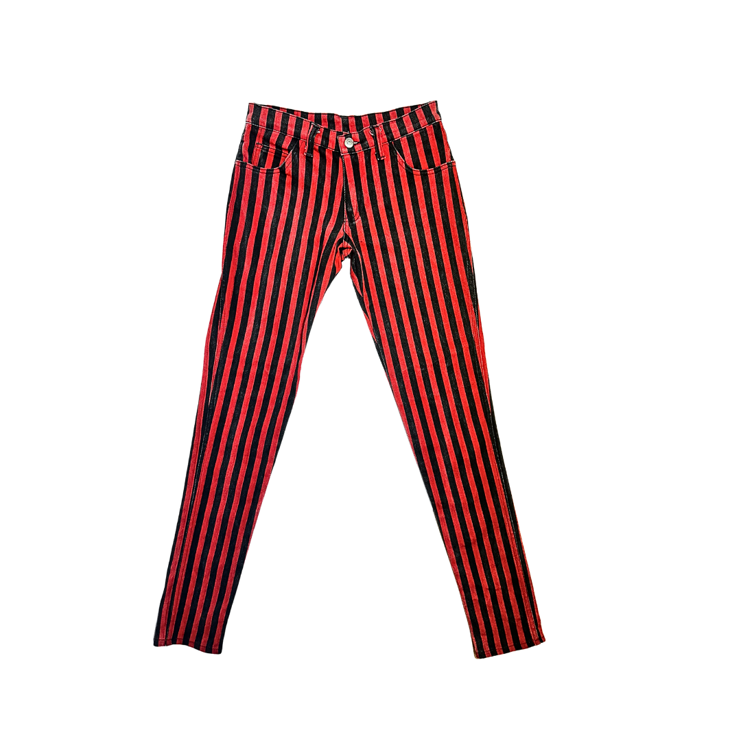 Red and black Y2K striped low rise skinny jeans - XS/S