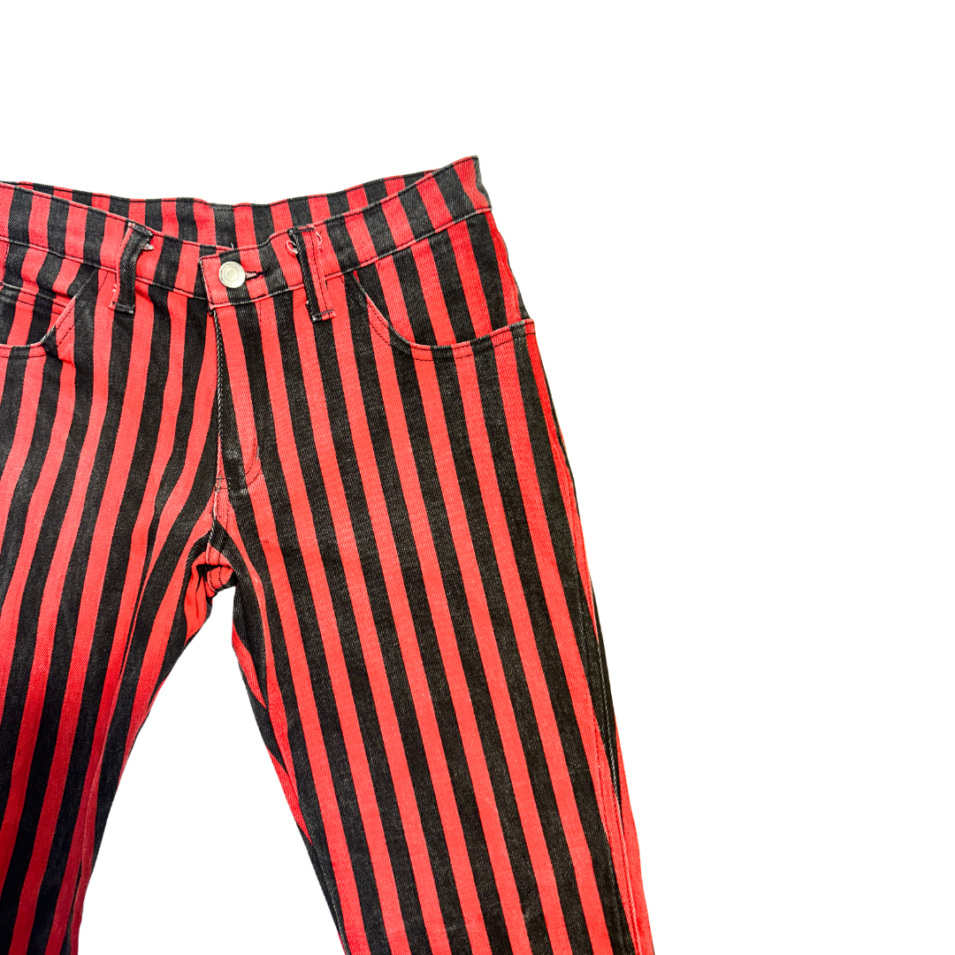 Red and black Y2K striped low rise skinny jeans - XS/S