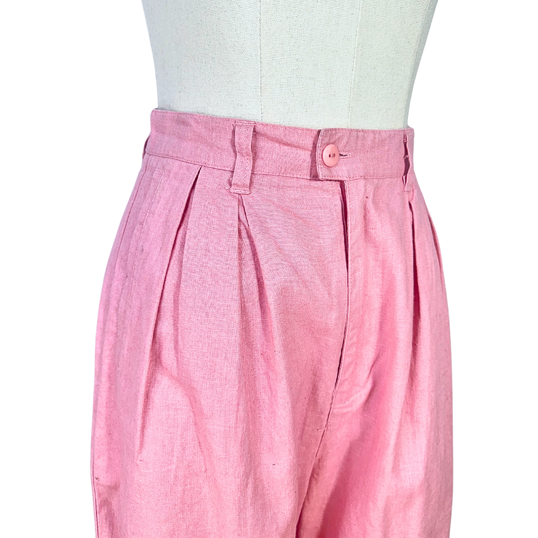 Pink vintage high waist linen bermuda shorts - S