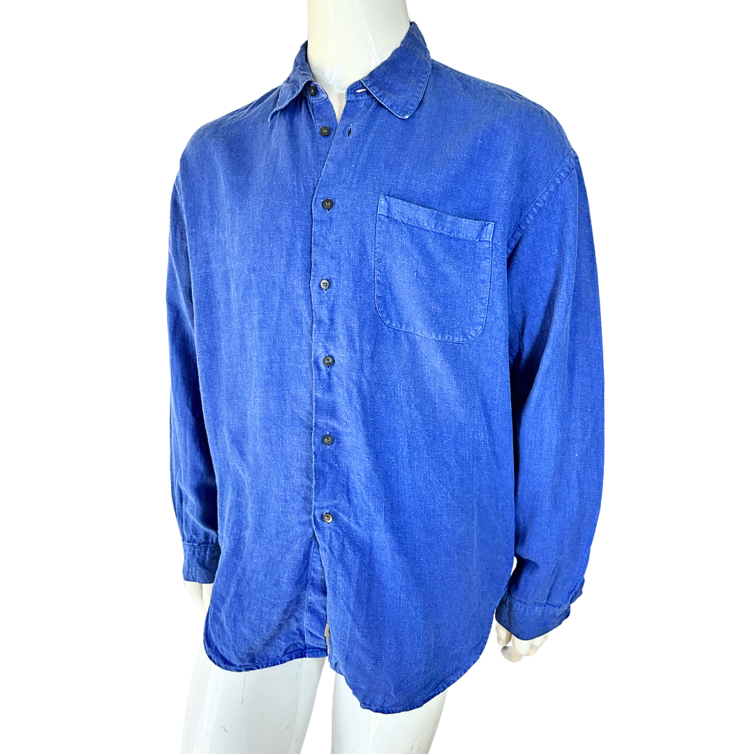 Blue vintage linen shirt - L