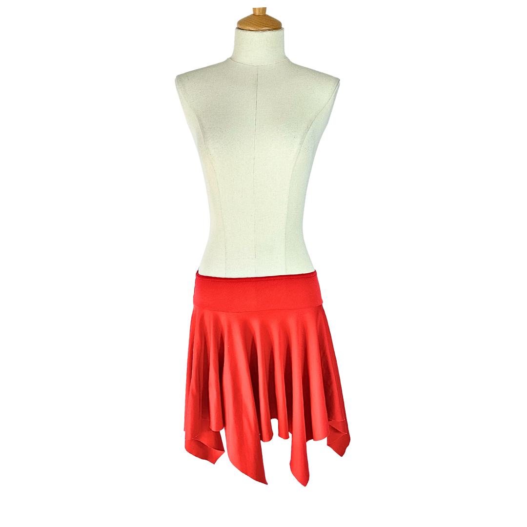 Red Y2K low rise asymmetrical hem mini skirt - S