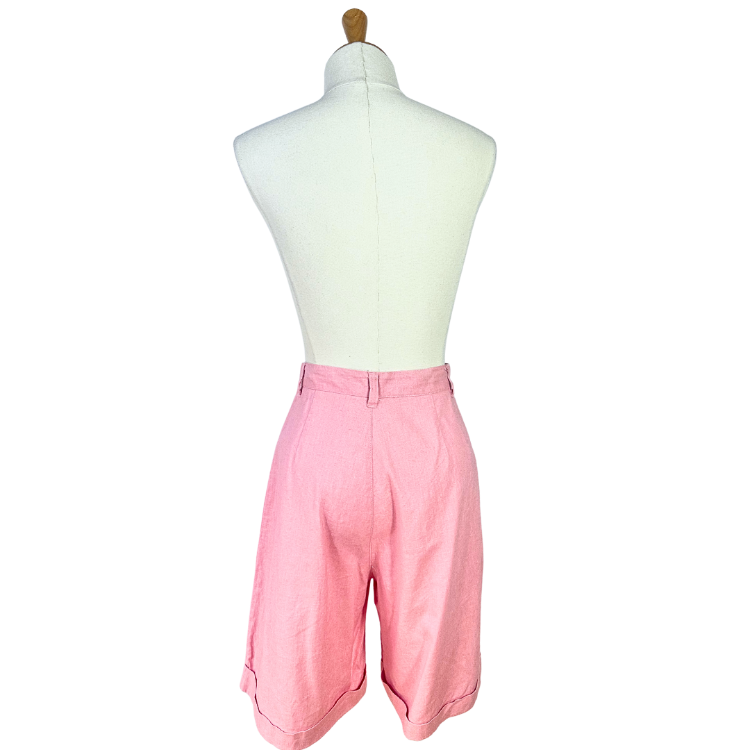 Pink vintage high waist linen bermuda shorts - S