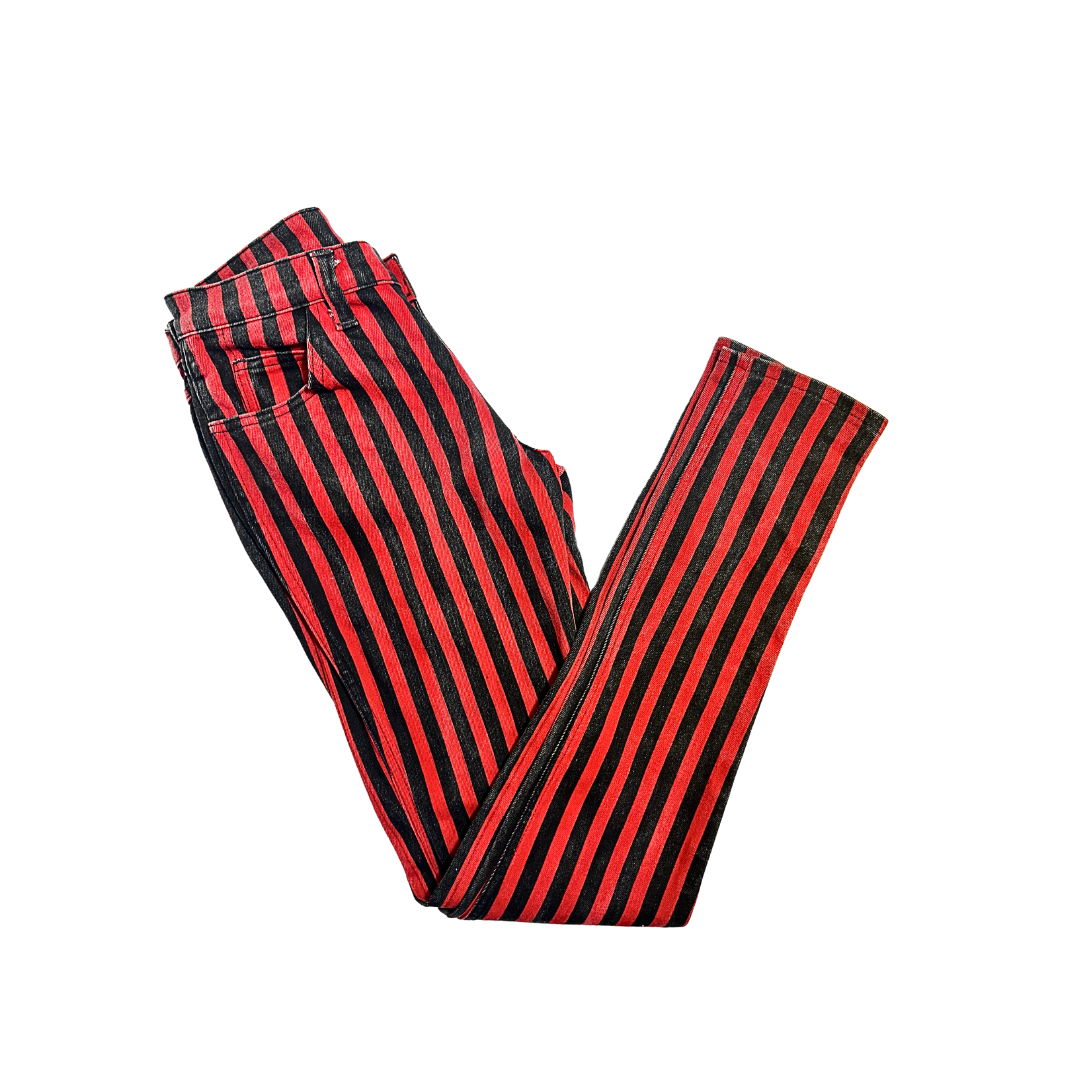 Red and black Y2K striped low rise skinny jeans - XS/S