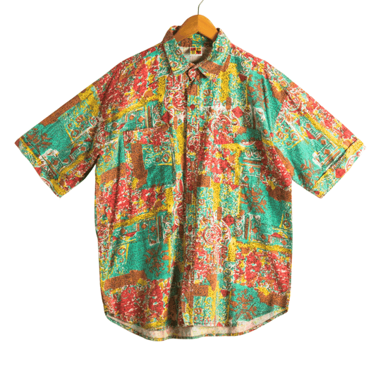 Printed shortsleeve cotton shirt with pockets - L