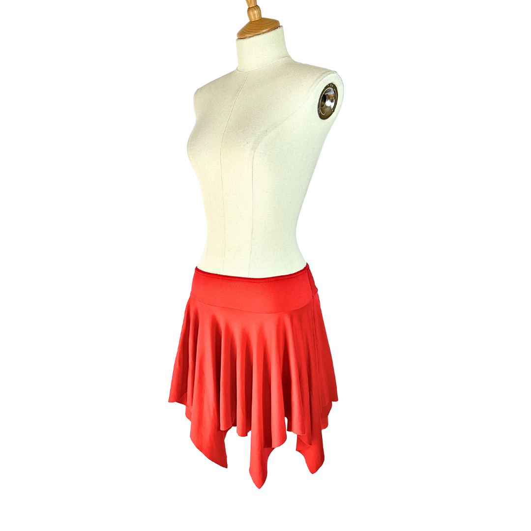 Red Y2K low rise asymmetrical hem mini skirt - S