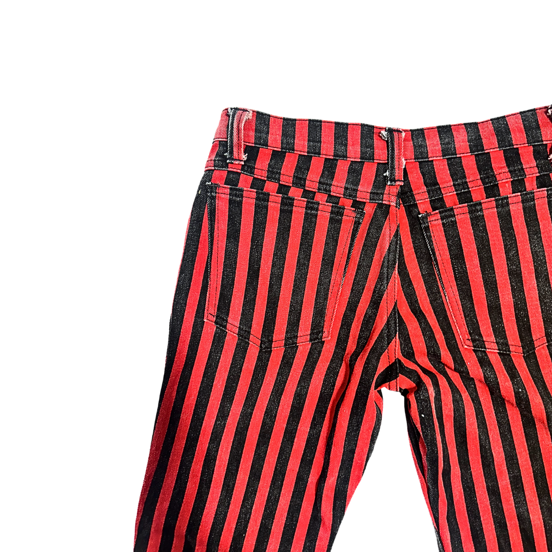 Red and black Y2K striped low rise skinny jeans - XS/S