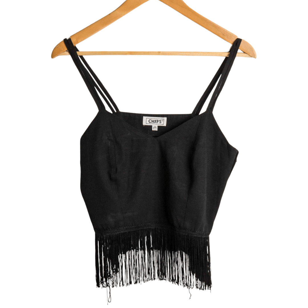 Fringed spaghetti strap cropped top - S
