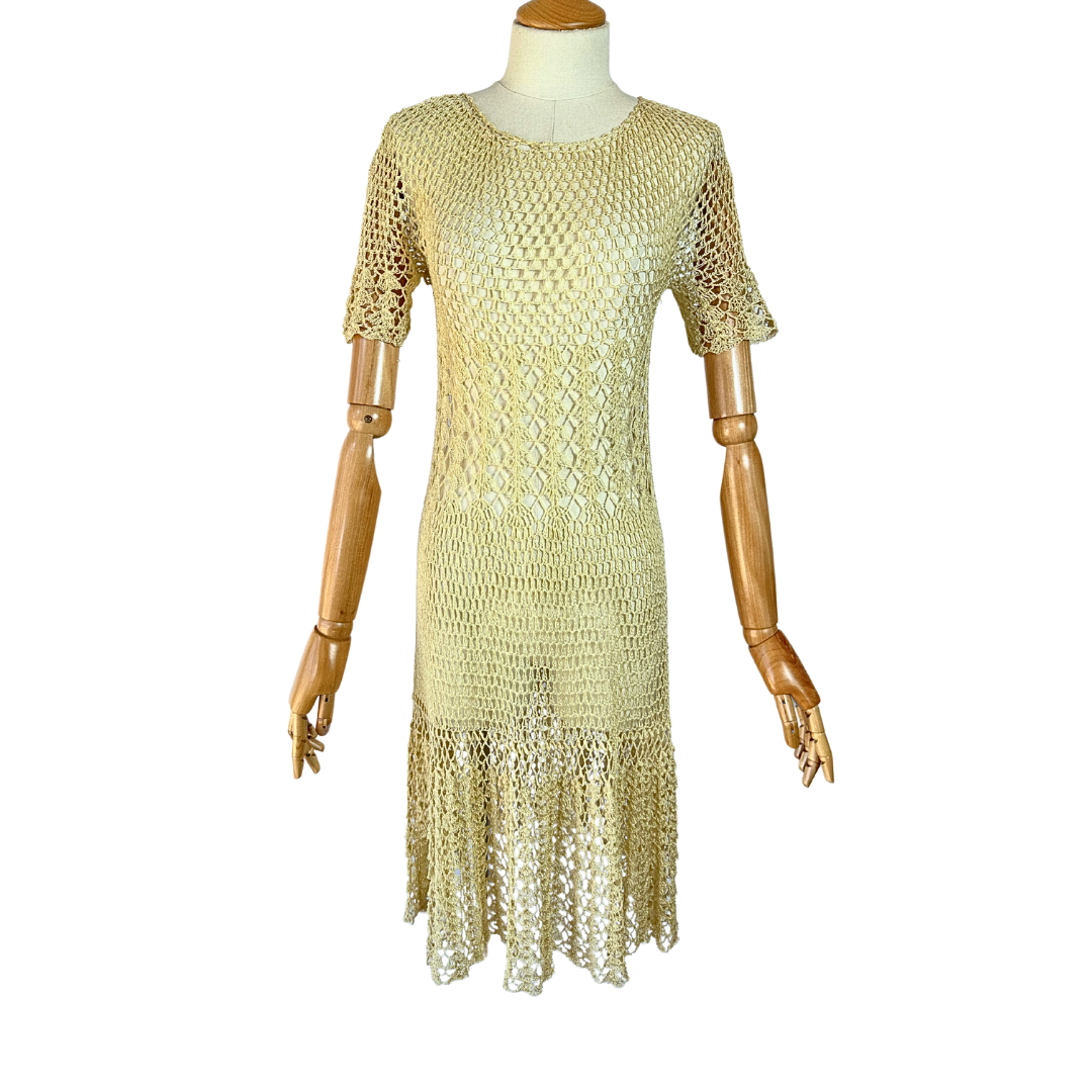 70s vintage sheer crochet dress - XS