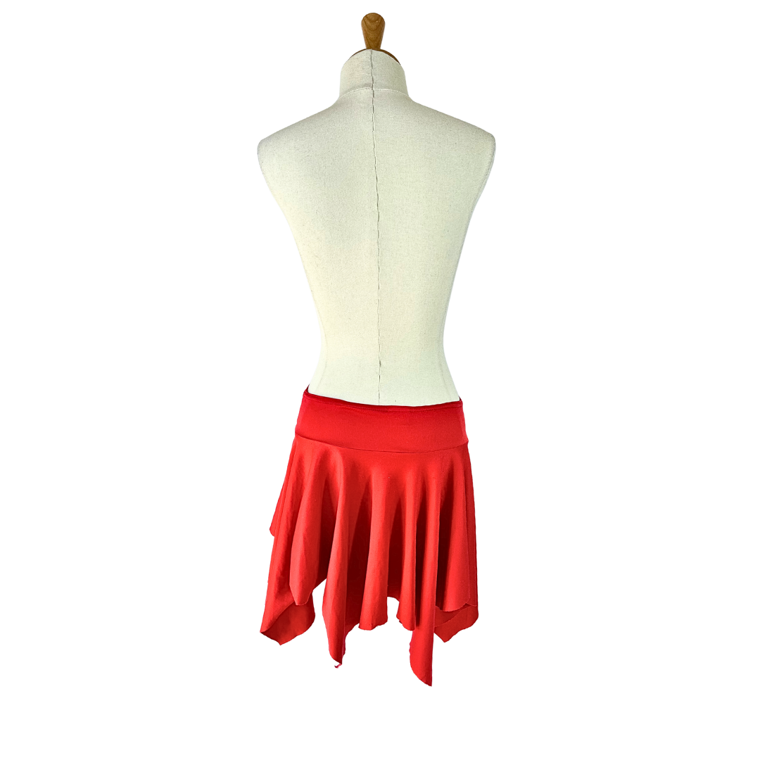 Red Y2K low rise asymmetrical hem mini skirt - S