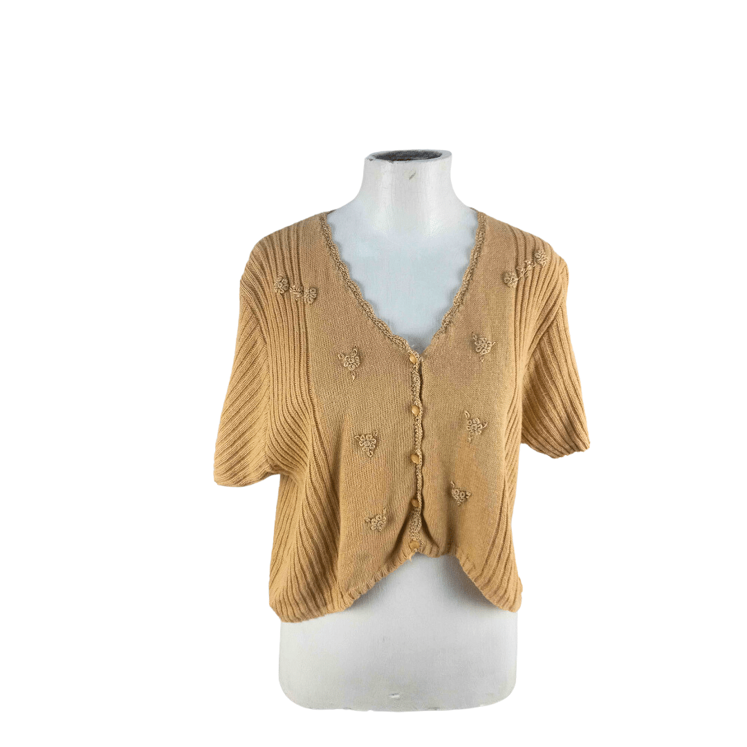 Vintage cropped shortsleeve knitted cardigan - L