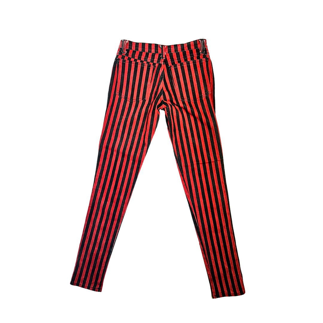 Red and black Y2K striped low rise skinny jeans - XS/S