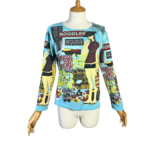 Y2K Custo Barcelona beaded graphic print top - M