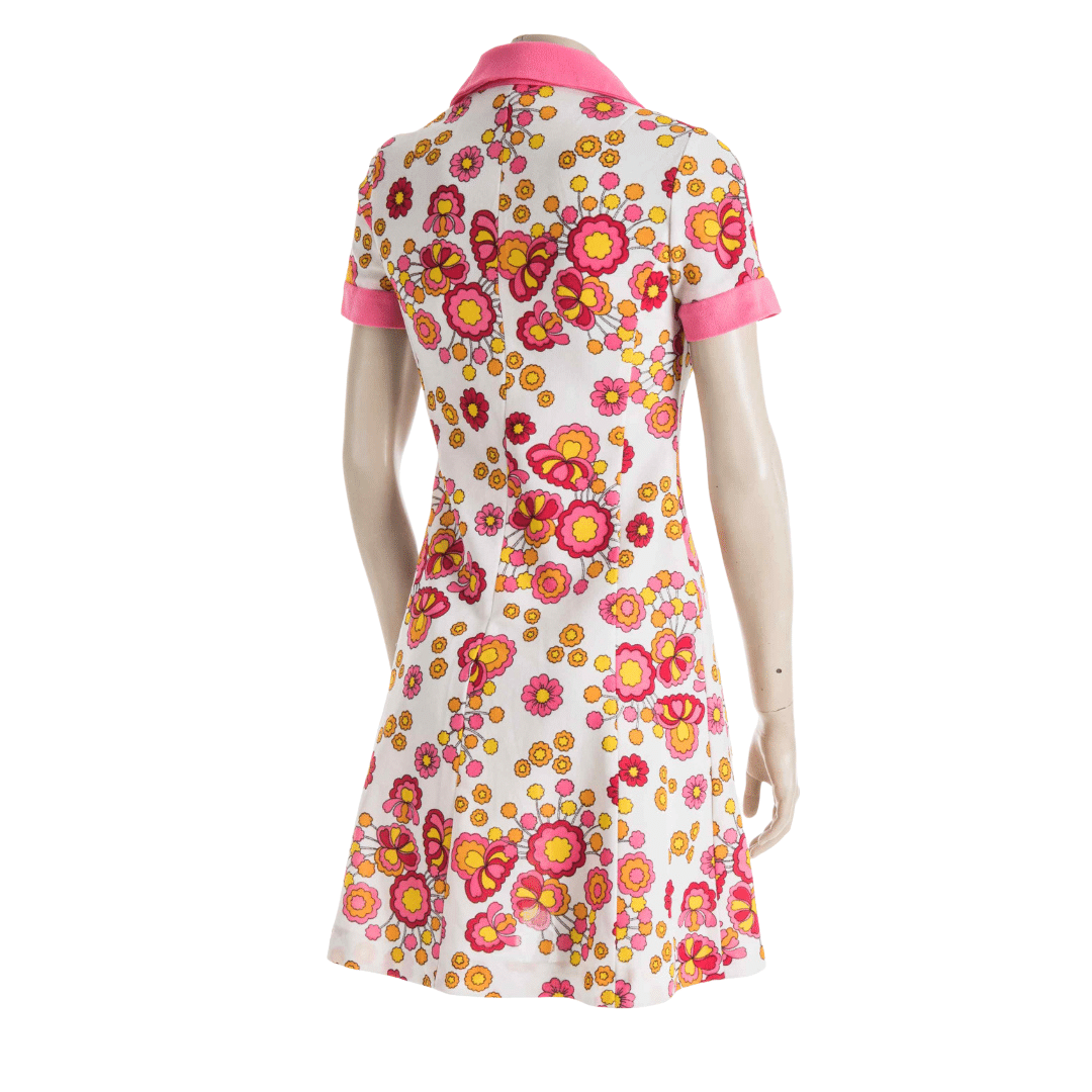 60s floral mini shirt dress - S/M