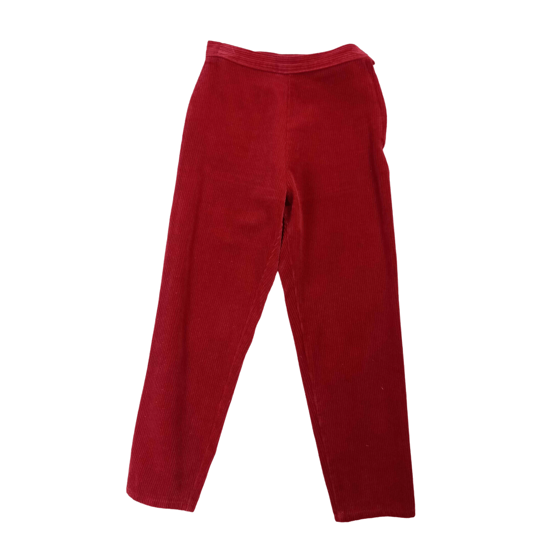 Wine red high-waisted corduroy pants - XS