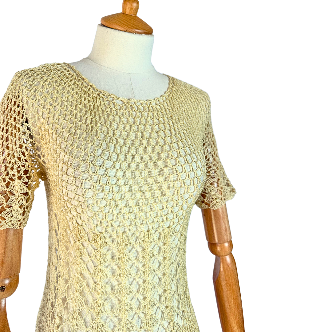 70s vintage sheer crochet dress - XS