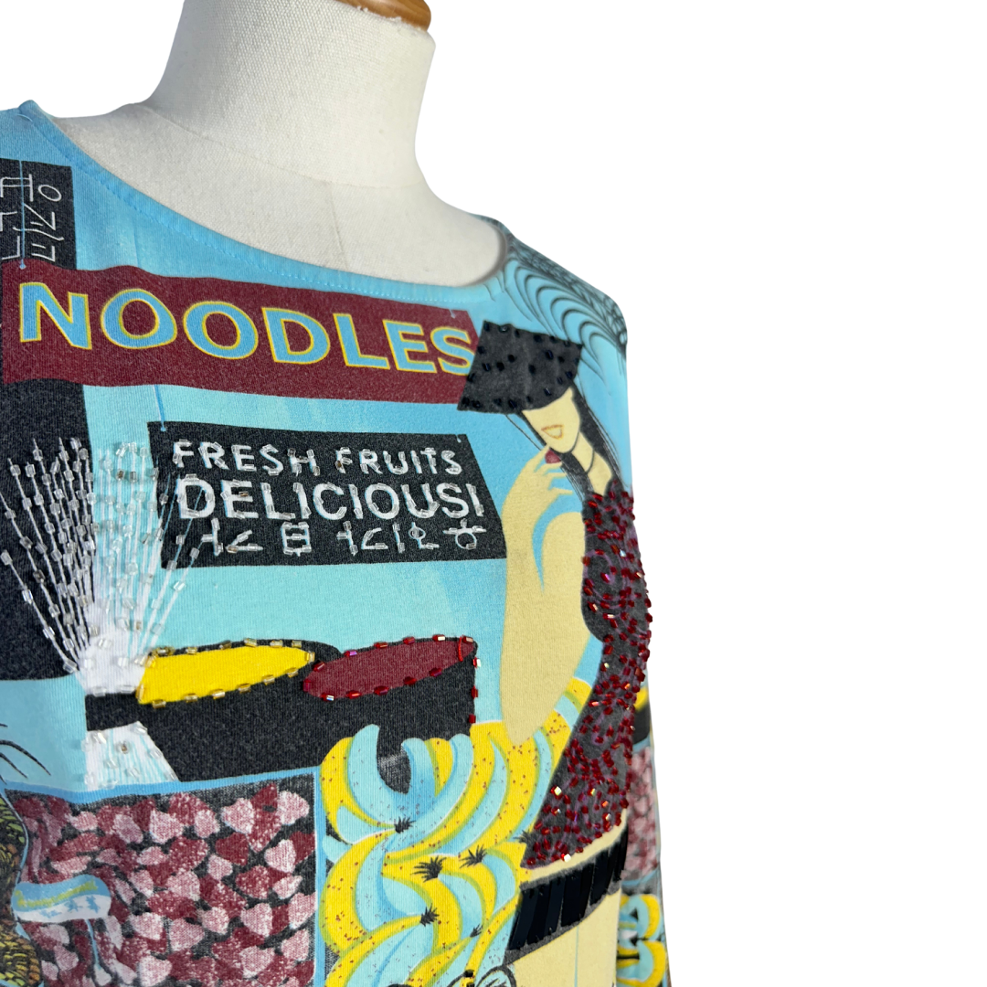 Y2K Custo Barcelona beaded graphic print top - M