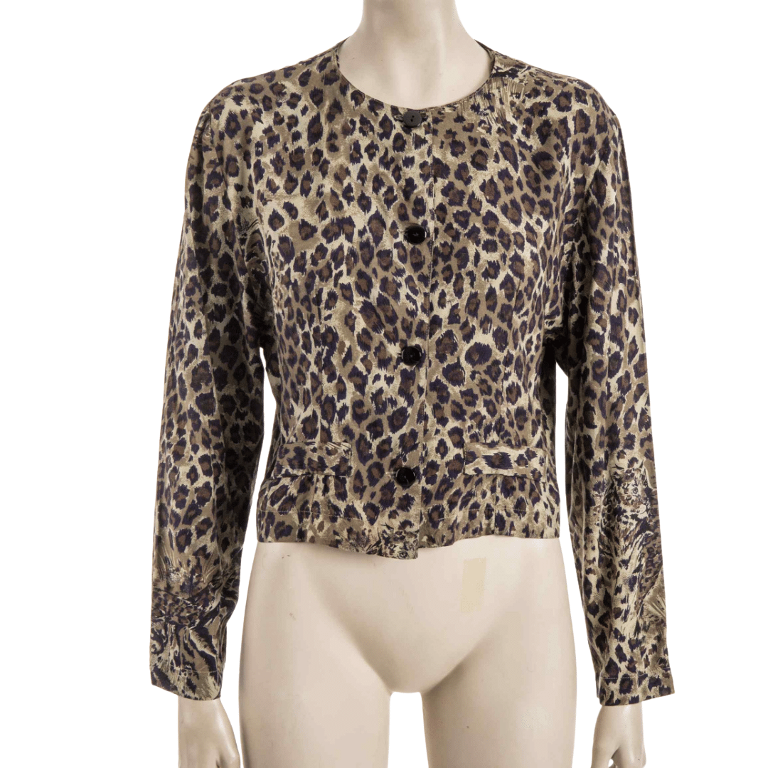 Animal print longsleeve cropped button down top - M
