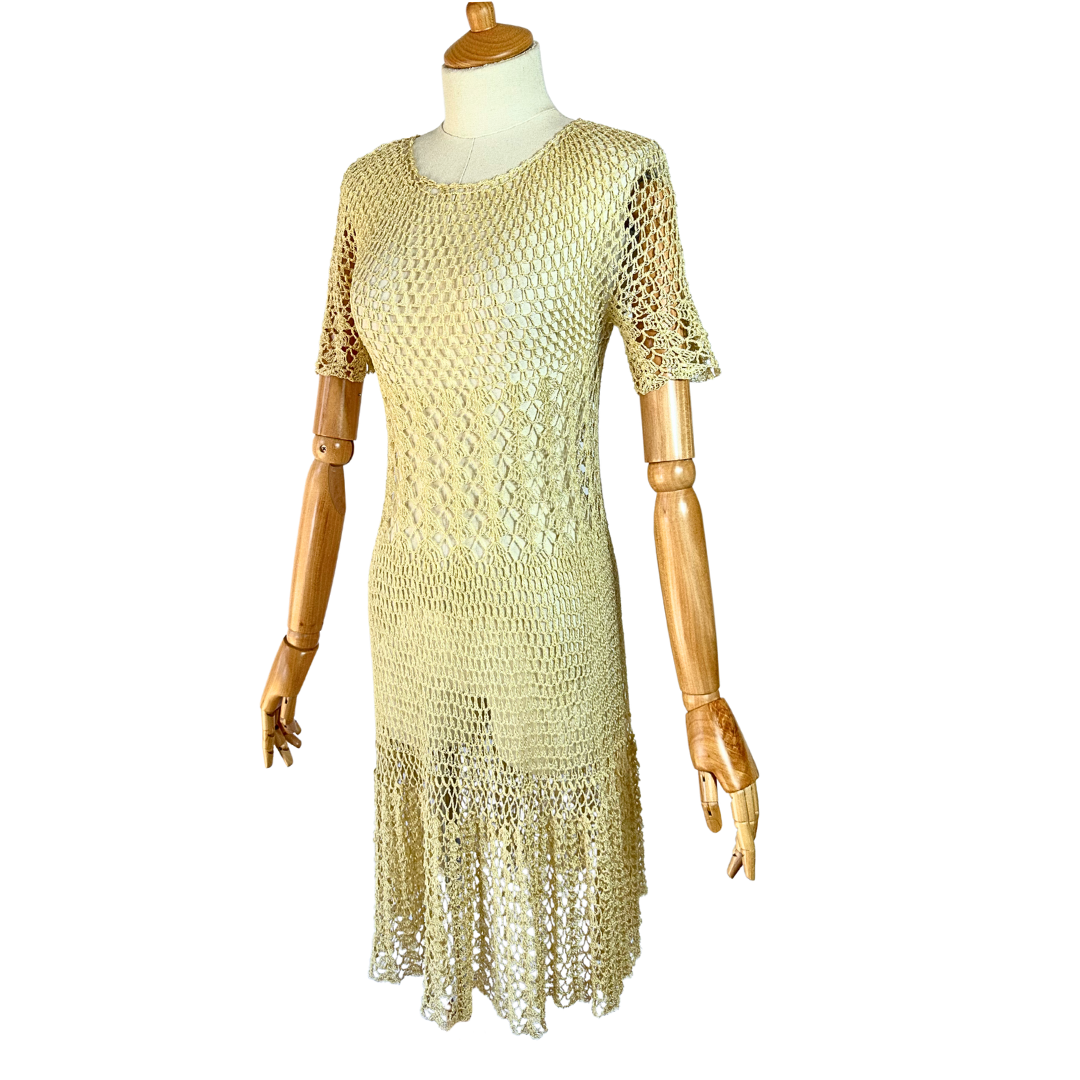 70s vintage sheer crochet dress - XS