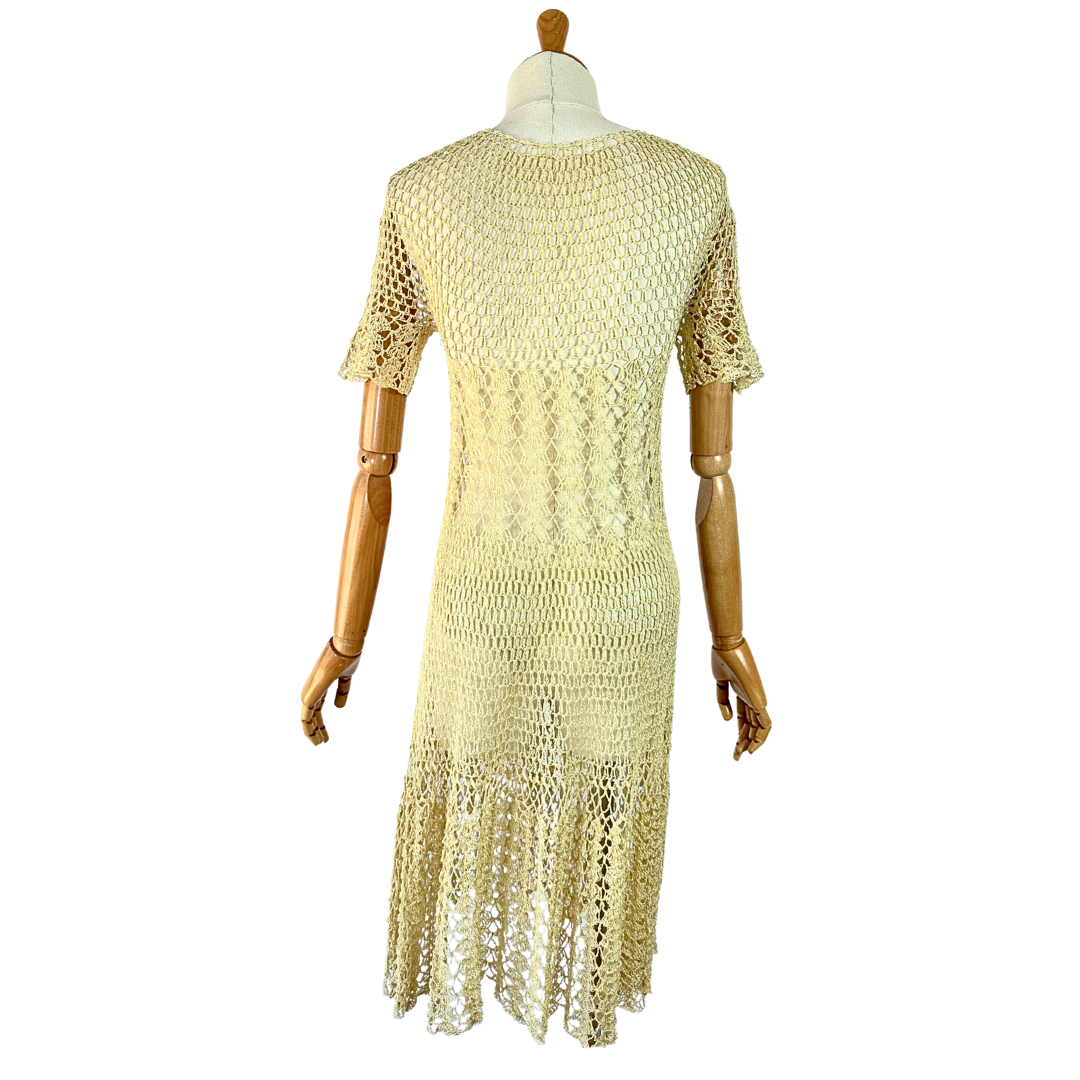 70s vintage sheer crochet dress - XS