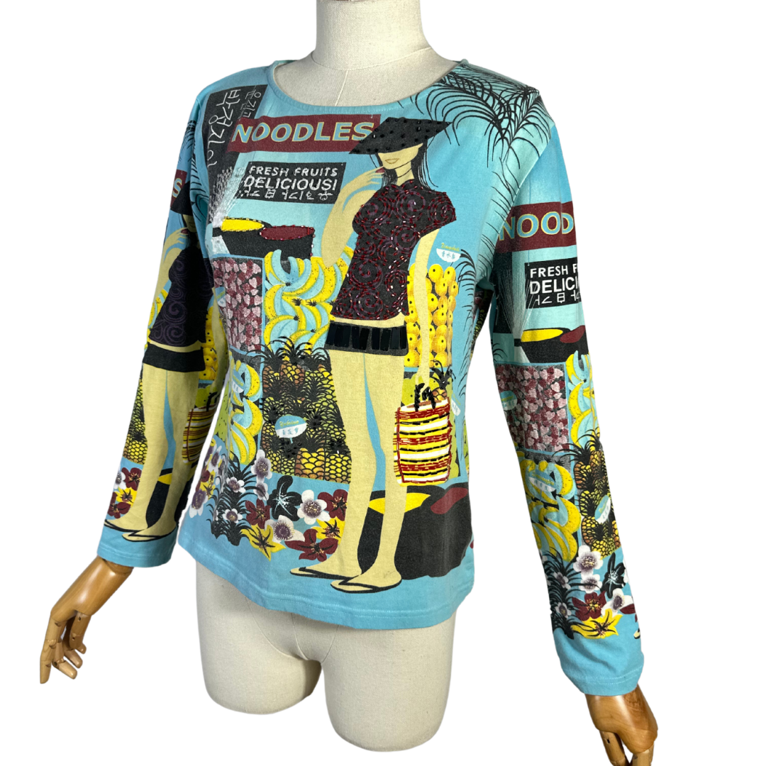 Y2K Custo Barcelona beaded graphic print top - M