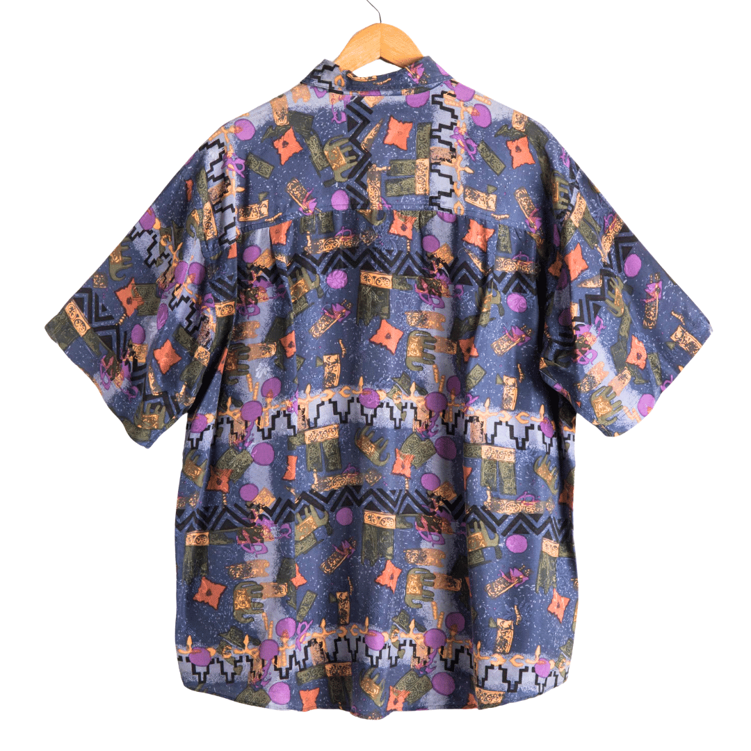 Printed washed silk shortsleeve shirt - XL