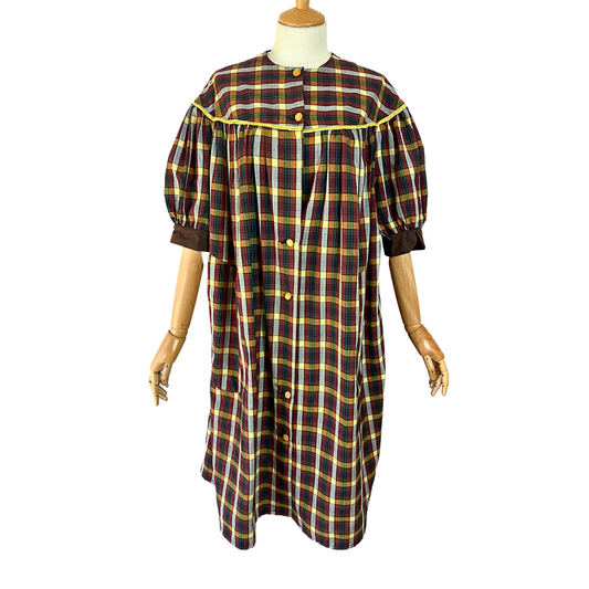 Vintage plaid puff sleeve dress - M