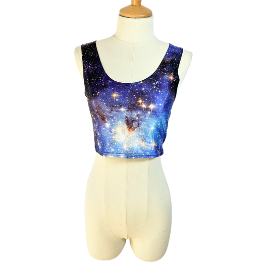 Sleeveless galaxy print cropped top - S