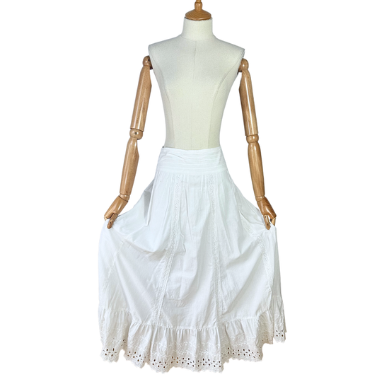 White boho low rise maxi skirt - M