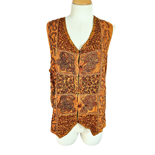 Brown boho embroidered festival waistcoat - M