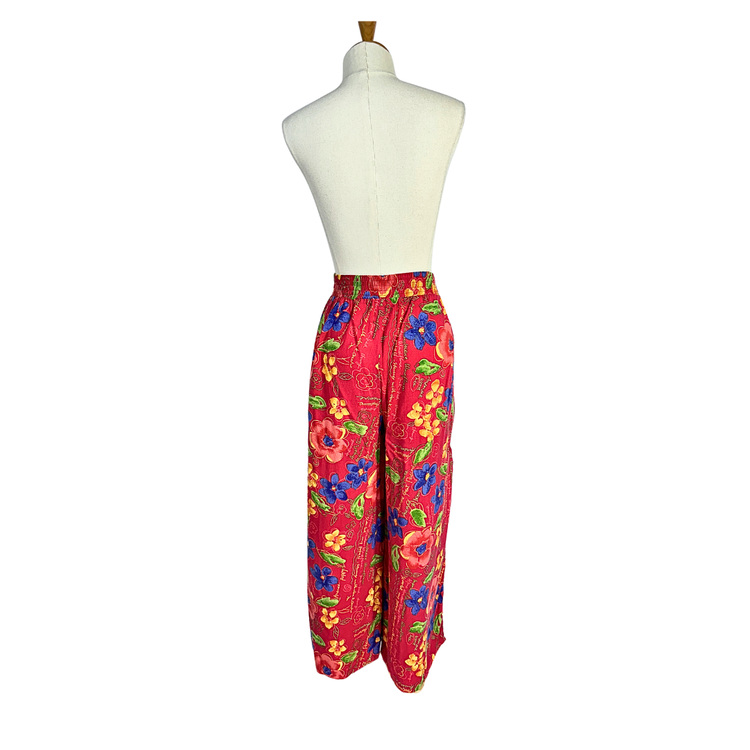 Vintage floral high waist elasticated pants - L