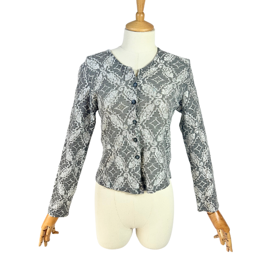 Grey vintage button down lace top - M