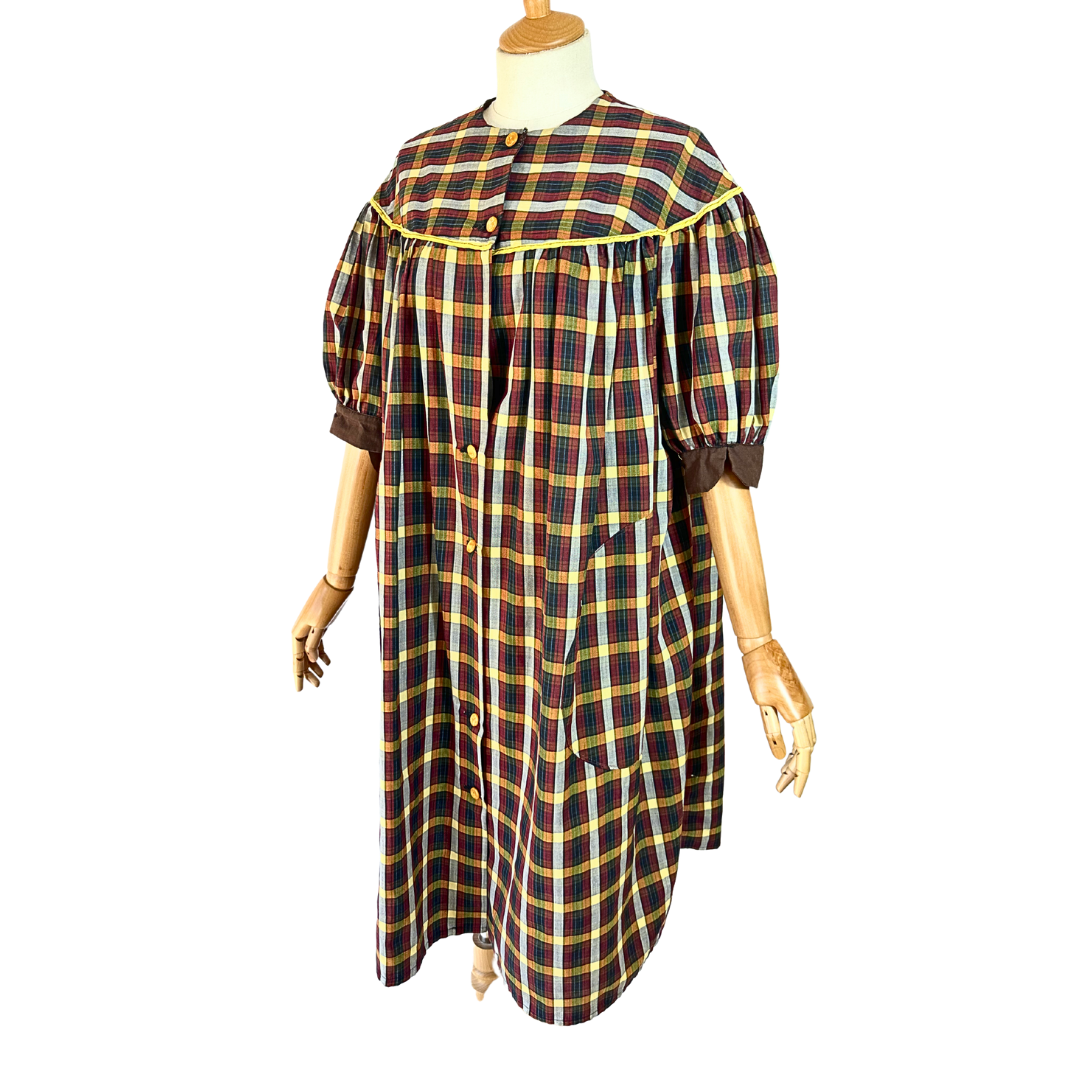 Vintage plaid puff sleeve dress - M