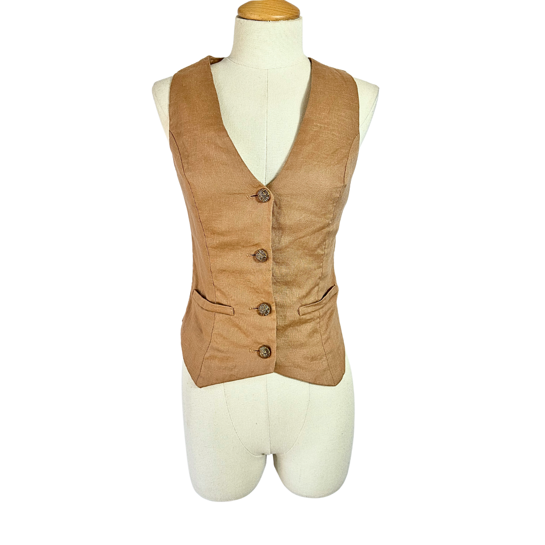 Dark beige vintage linen waistcoat - XS