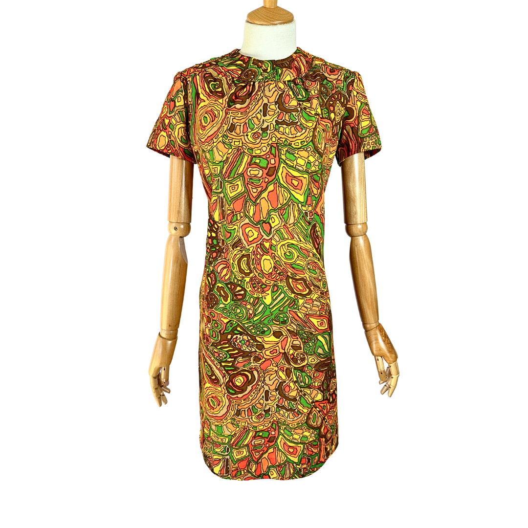 70s vintage colourful abstract mini dress - S