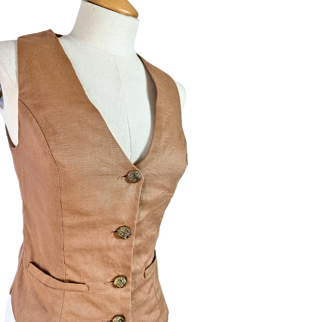 Dark beige vintage linen waistcoat - XS