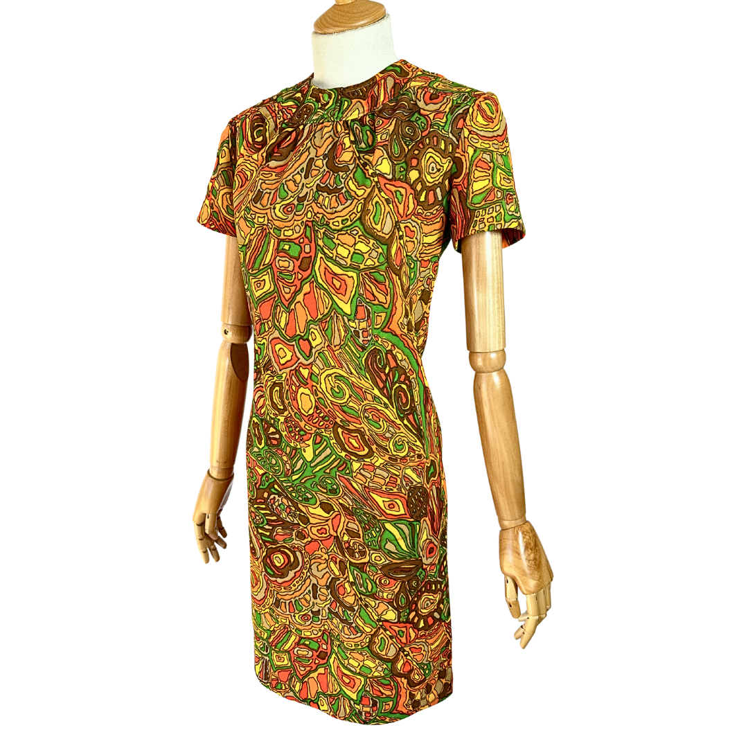 70s vintage colourful abstract mini dress - S