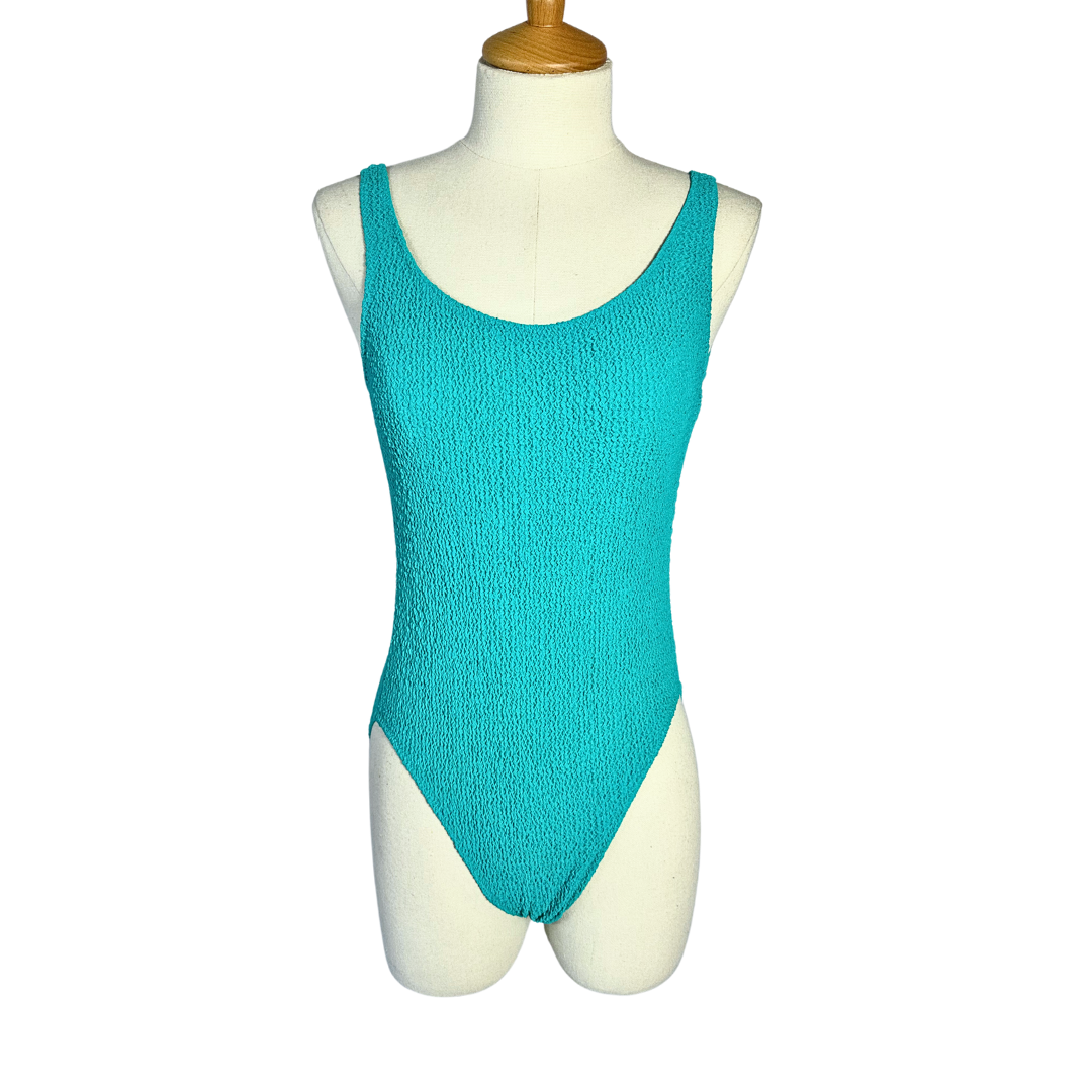 Turquoise vintage smocked textured swimsuit - S