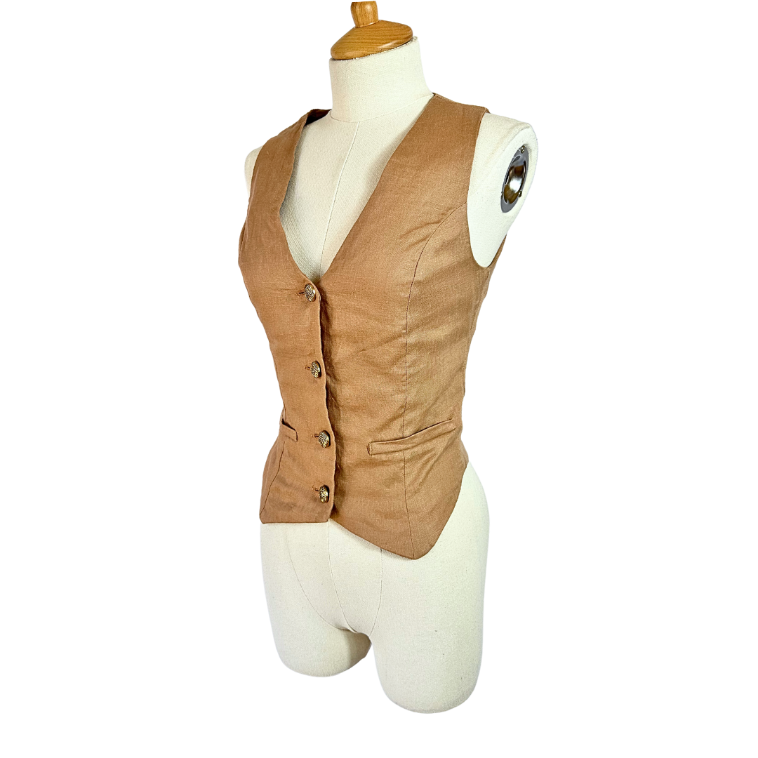 Dark beige vintage linen waistcoat - XS