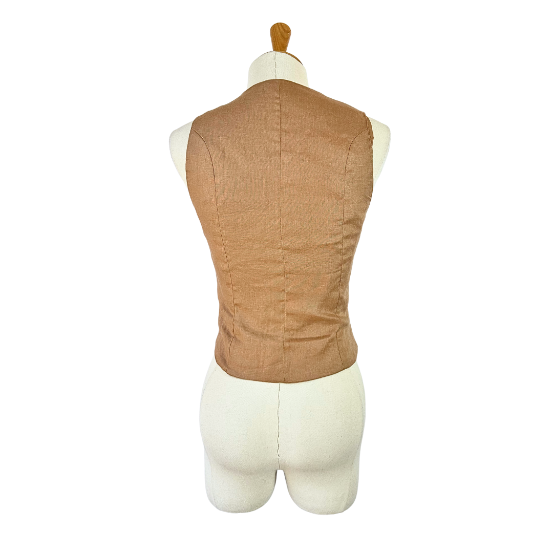 Dark beige vintage linen waistcoat - XS