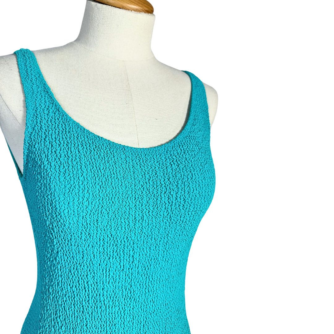 Turquoise vintage smocked textured swimsuit - S