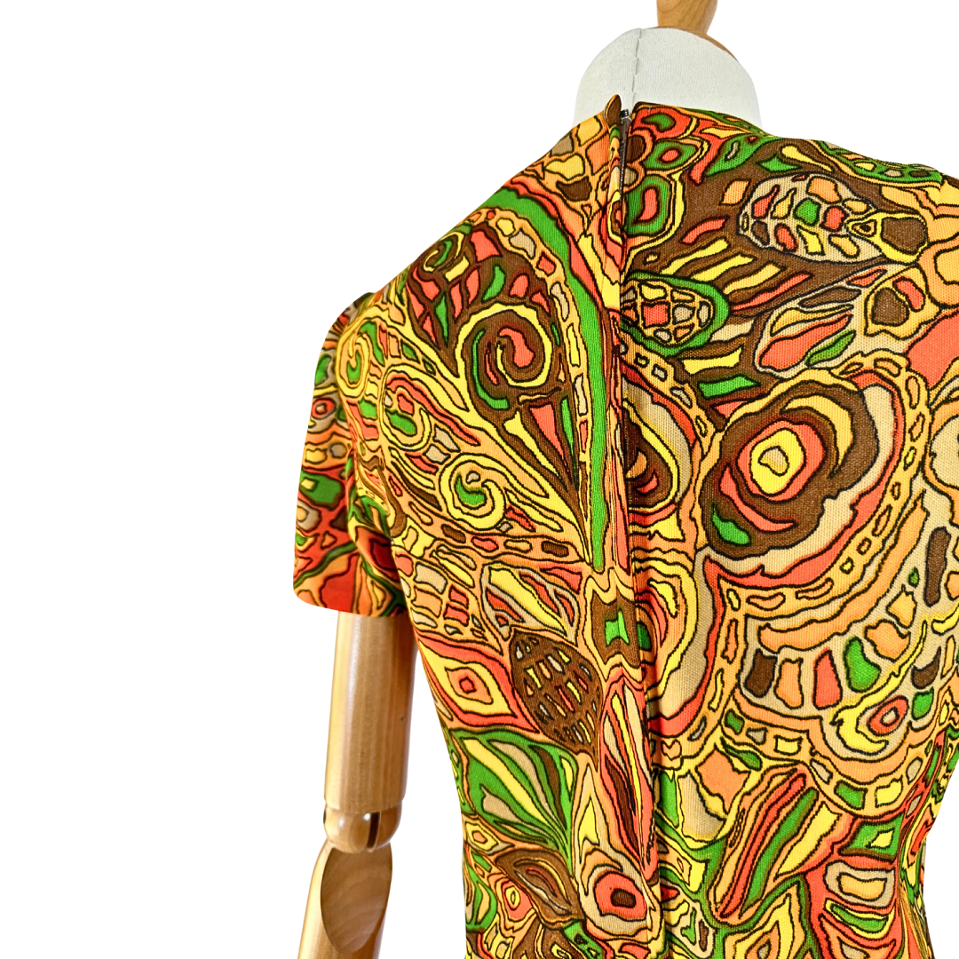 70s vintage colourful abstract mini dress - S