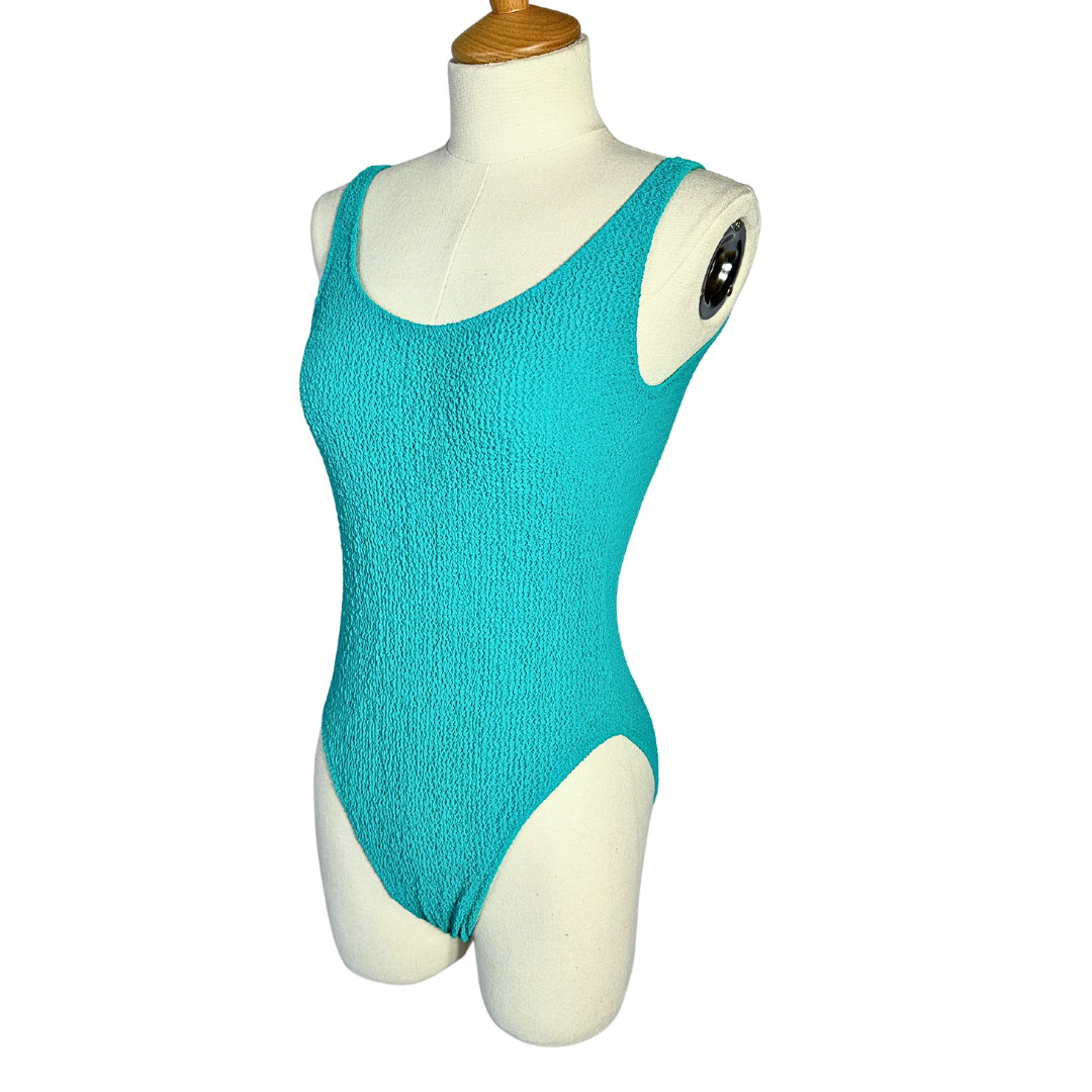 Turquoise vintage smocked textured swimsuit - S