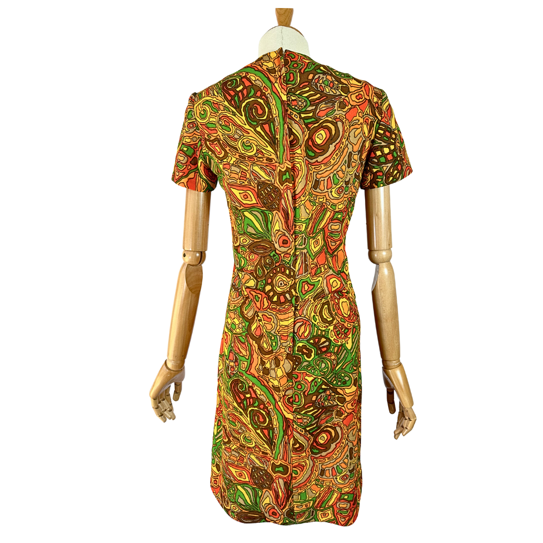 70s vintage colourful abstract mini dress - S