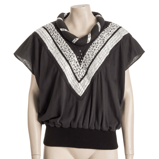 80s top with v detail and ribbed hem - L