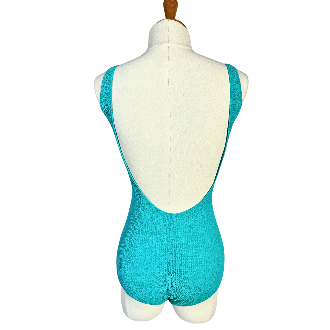 Turquoise vintage smocked textured swimsuit - S