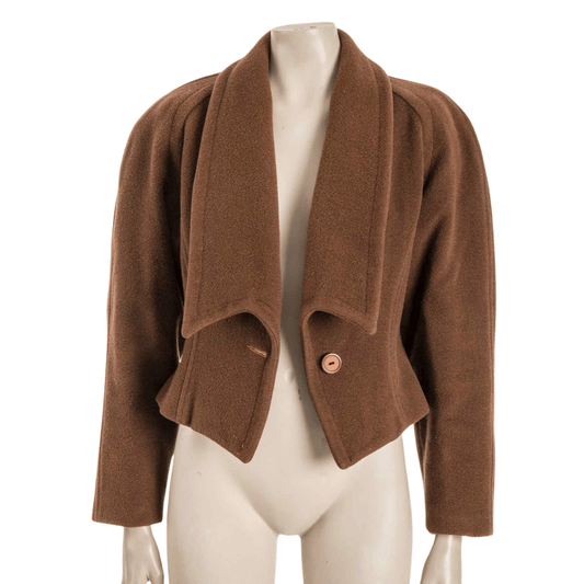 Cropped tailored longsleeve wool jacket with oversized lapel - M