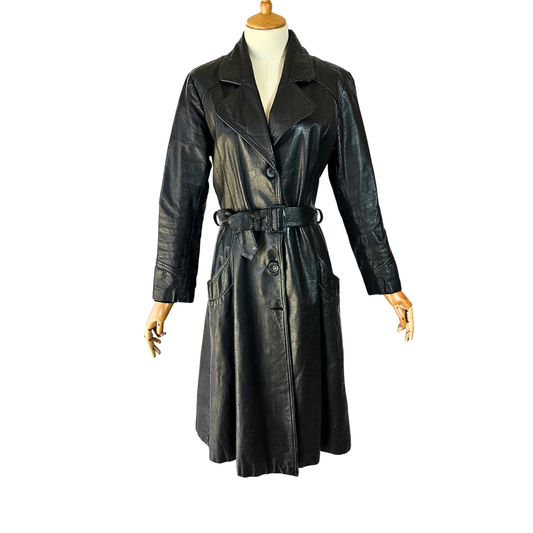 Black vintage leather coat - M