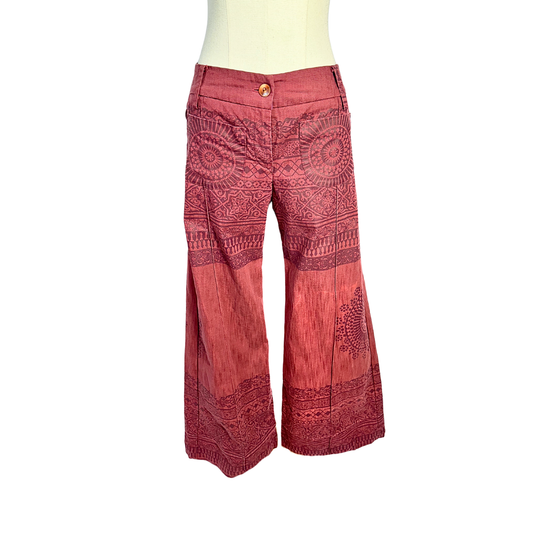 Maroon low rise mandala print wide leg pants - S