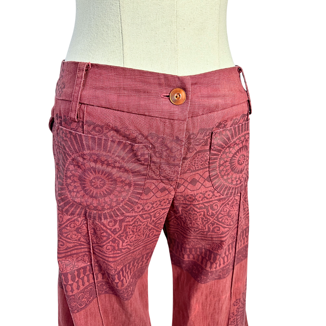 Maroon low rise mandala print wide leg pants - S