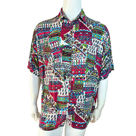 Colourful geometric print vintage shirt - L